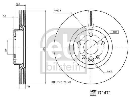 Febi 2 x Brake Disc Set Internally Vented Front