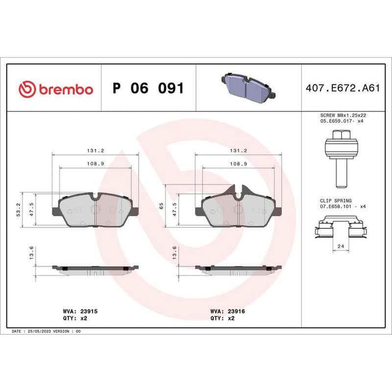Brembo 4 x Front Brake Pad Set P06091