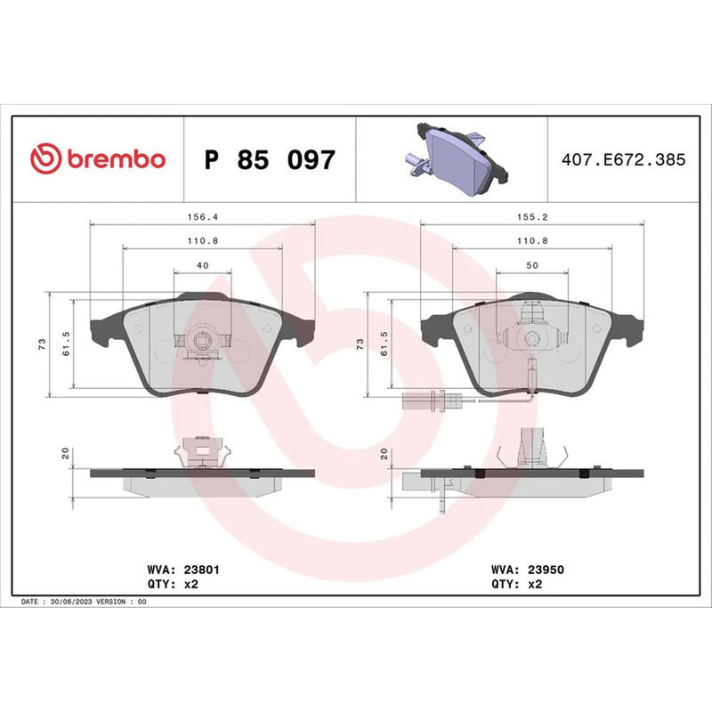Brembo 4 x Front Brake Pad Set P85097