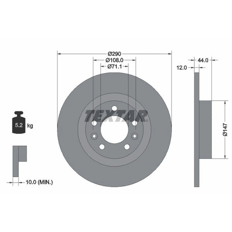 Textar 2 x Solid Rear Brake Discs 92238003