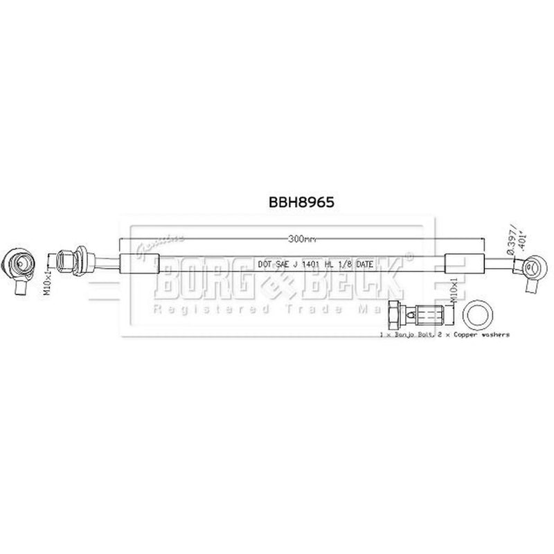 Borg & Beck Brake Hydraulic Hose Line Rear Left BBH8965