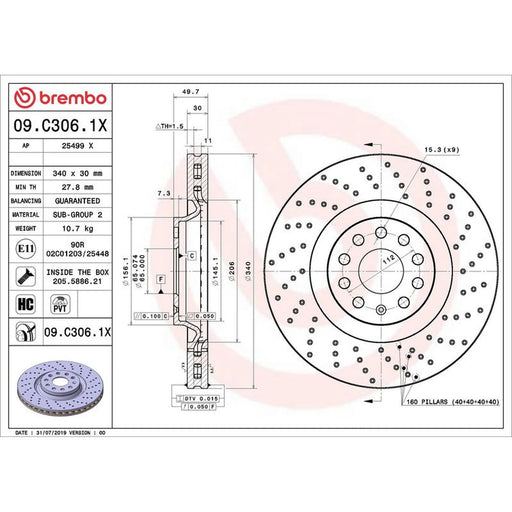 Brembo Xtra 2 x Perforated/Vented Front Brake Discs 09.C306.1X