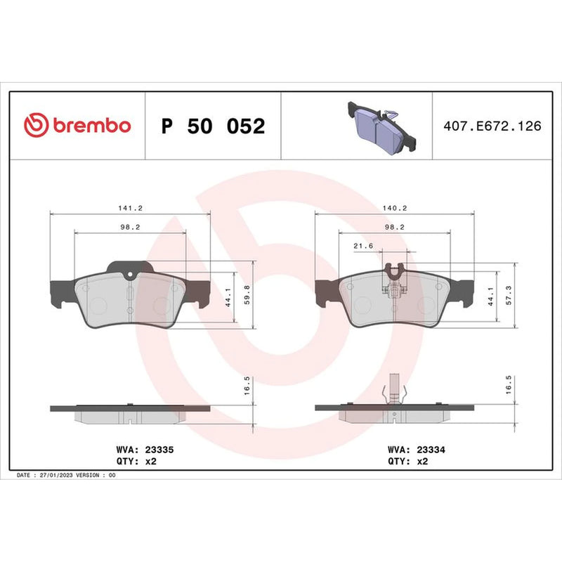 Brembo 4 x Rear Brake Pad Set P50052