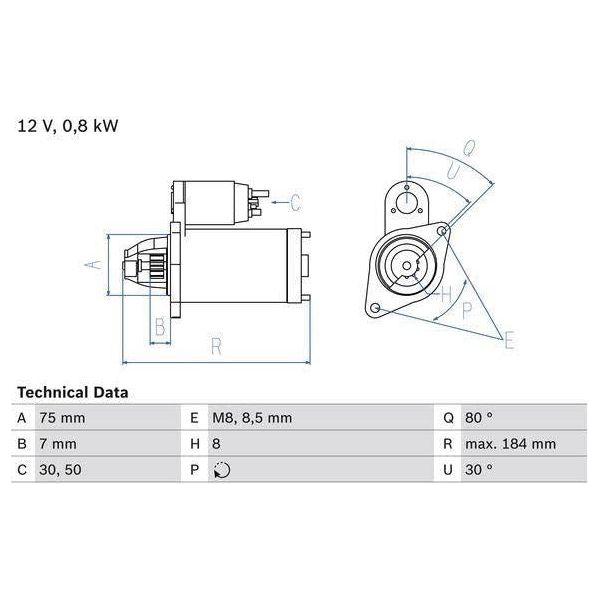 Bosch Reman Starter Motor 2388 0986023880 Bosch  - Town Parts