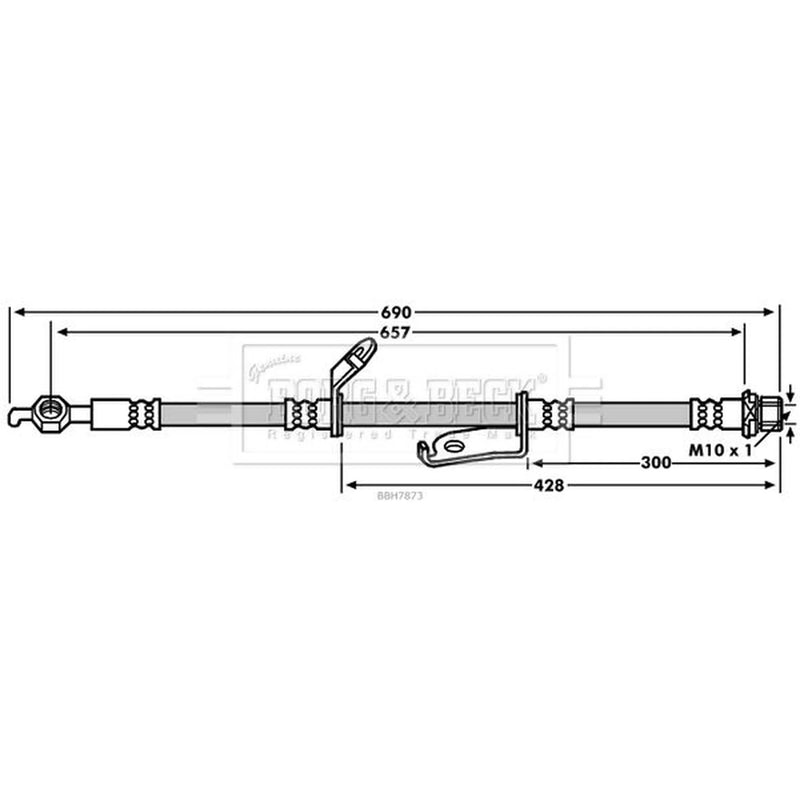 Borg & Beck Brake Hydraulic Hose Line Front Left BBH7873