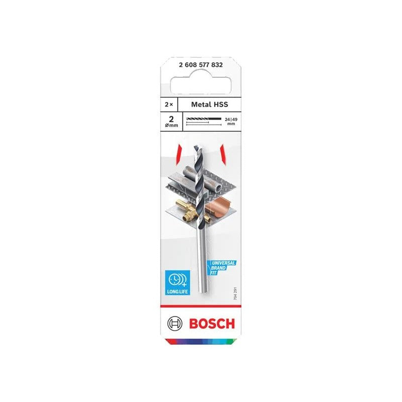 Bosch Powertool Accessories Metal HSS Twist Drill Bit 2 x 24 x 49mm (Pack of 2)