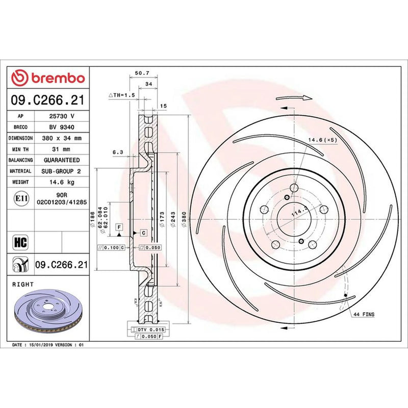 Brembo 2 x Slotted Front Brake Discs 09.C266.11