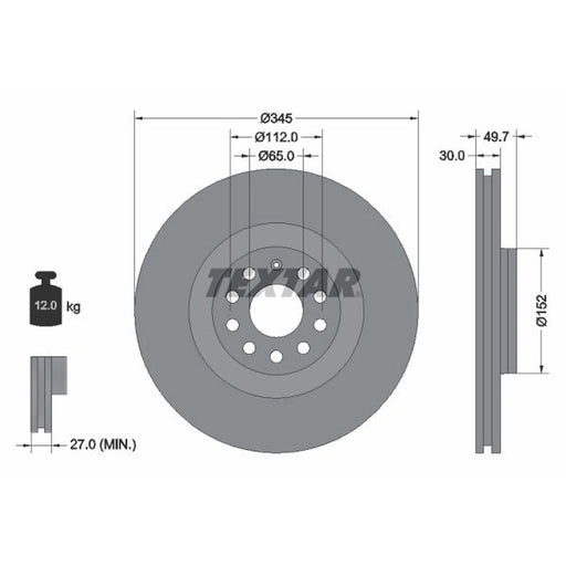 Textar 2 x Internally Vented Brake Discs 92120603
