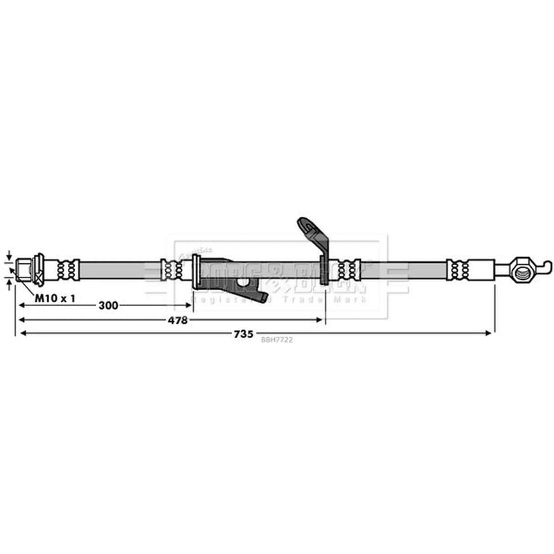 Borg & Beck Brake Hydraulic Hose Line Front Right BBH7722
