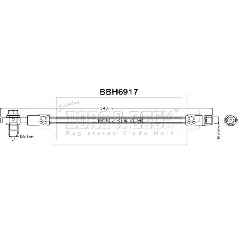 Borg & Beck Brake Hydraulic Hose Line Rear Left BBH6917