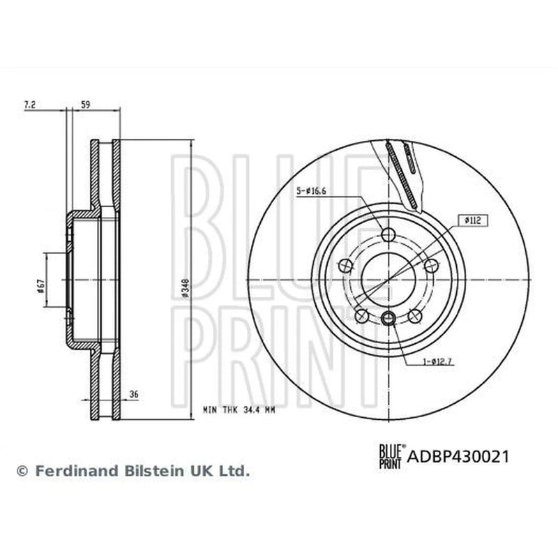Blue Print 2 x Internally Vented Front Brake Discs ADBP430020