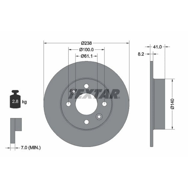 Textar 2 x Solid Front Brake Discs 92036003