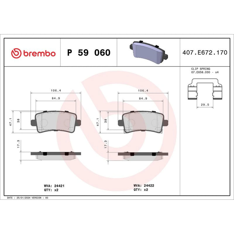 Brembo 4 x Rear Brake Pad Set P59060