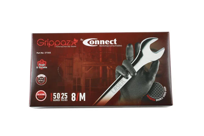 Connect Grippaz Medium Black Nitrile Gloves Box 50pc/25 Pairs - CPL