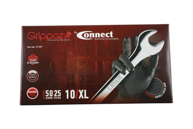 Connect Grippaz XLarge Black Nitrile Gloves Box 50pc/25 Pairs - CPL