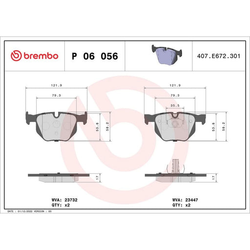 Brembo 4 x Rear Brake Pad Set P06056