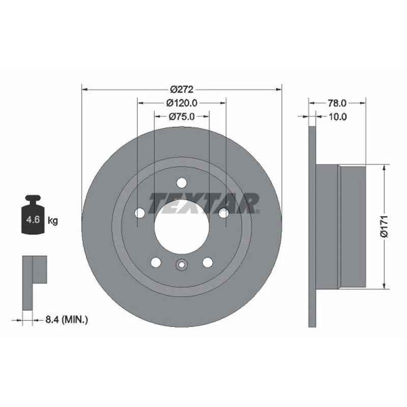 Textar 2 x Solid Rear Brake Discs 92072303