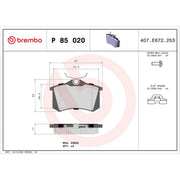 Brembo 4 x Rear Brake Pad Set P85020X