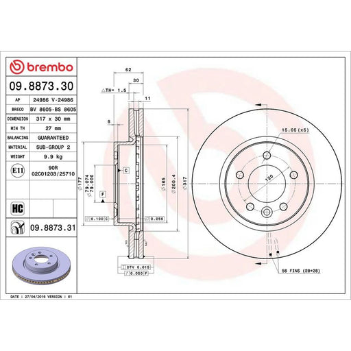 Brembo 2 x Front Brake Discs 09.8873.31