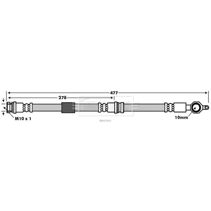 Borg & Beck Brake Hydraulic Hose Line Front Left BBH7691