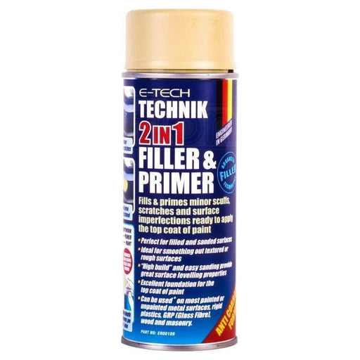 2x E-Tech Technik 2-in-1 Filler & Primer Car Body Repair Paint Undercoat 400ml Can E-Tech  - Town Parts