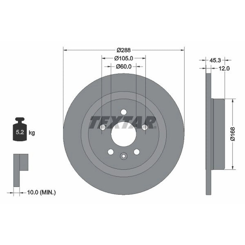 Textar 2 x Solid Rear Brake Discs 92275203