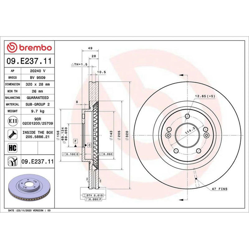 Brembo 2 x Front Brake Discs 09.E237.11