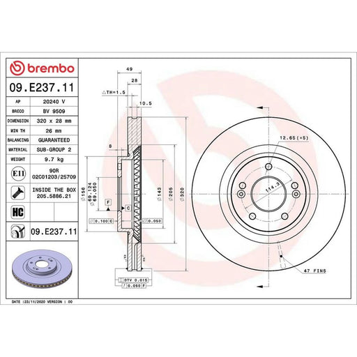 Brembo 2 x Front Brake Discs 09.E237.11