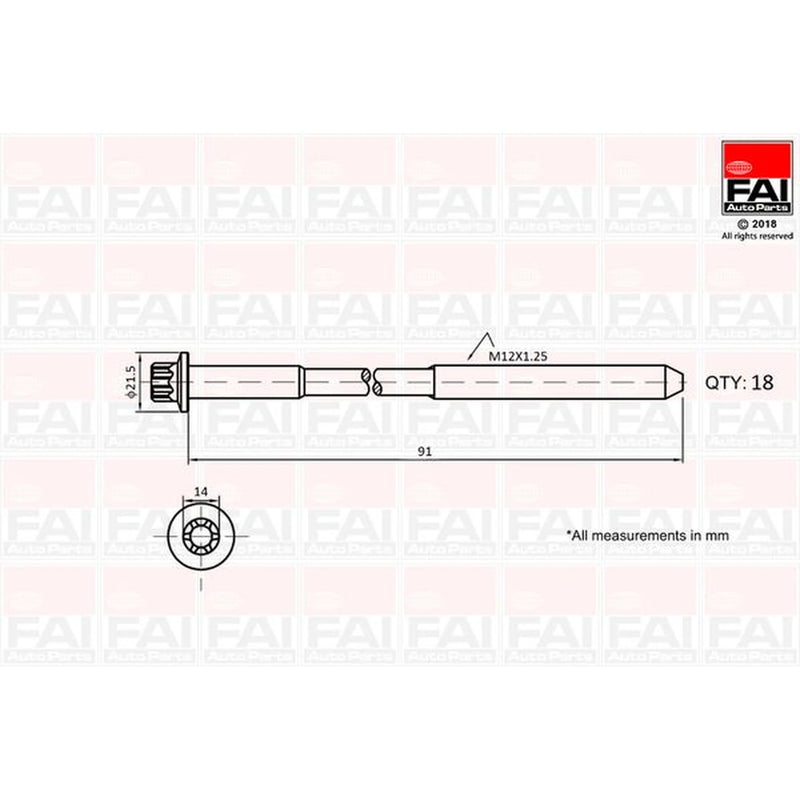 FAI Cylinder Head Bolt Set M12 x 1.25 B2101