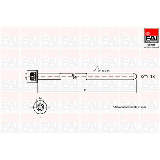 FAI Cylinder Head Bolt Set M12 x 1.25 B2101