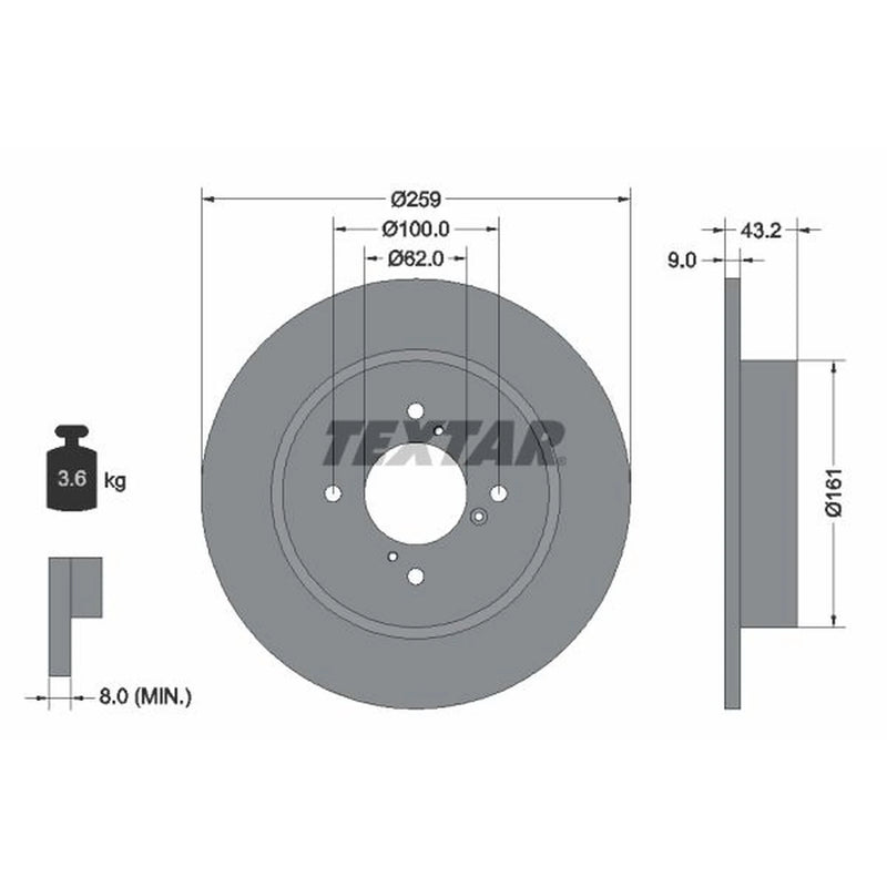 Textar 2 x Solid Rear Brake Discs 92231403