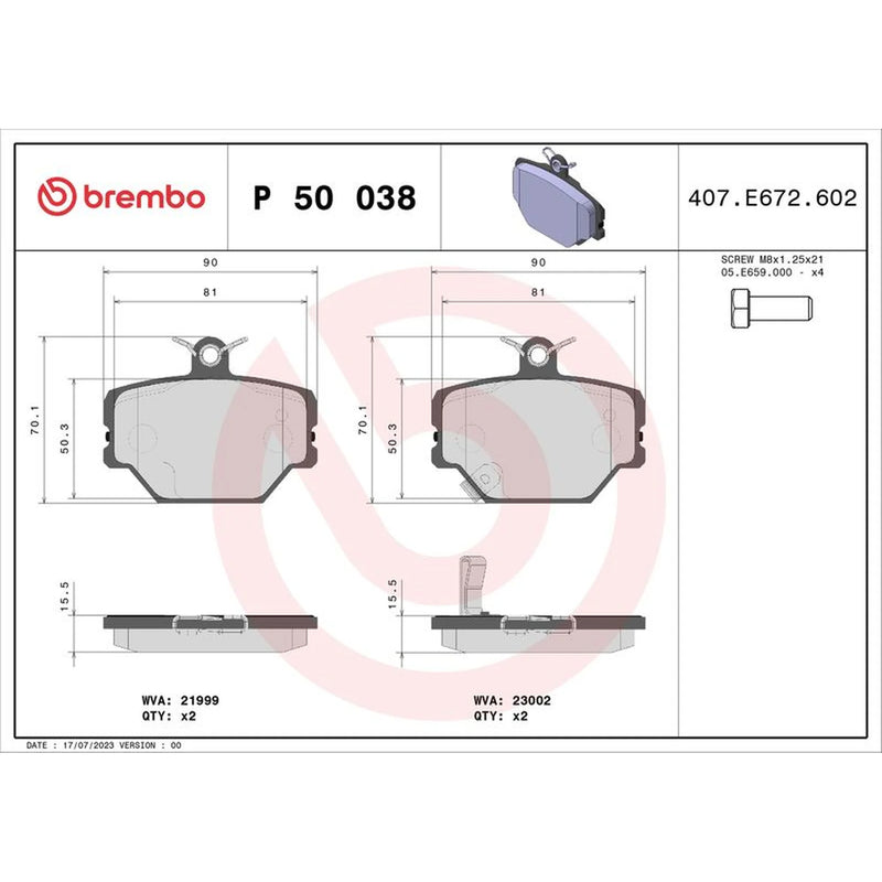 Brembo 4 x Front Brake Pad Set P50038