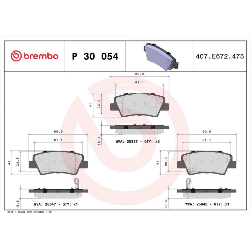 Brembo Rear Brake Pad Set P30054