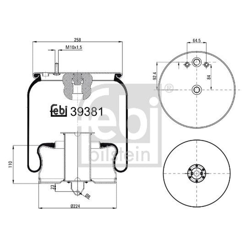 Febi Air Suspension Bellow 224mm Rear Right 39381