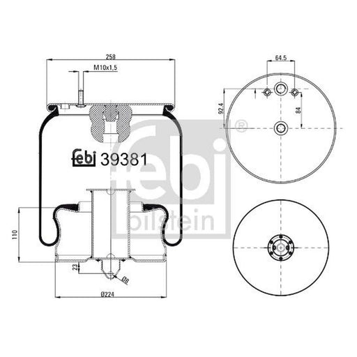 Febi Air Suspension Bellow 224mm Rear Right 39381