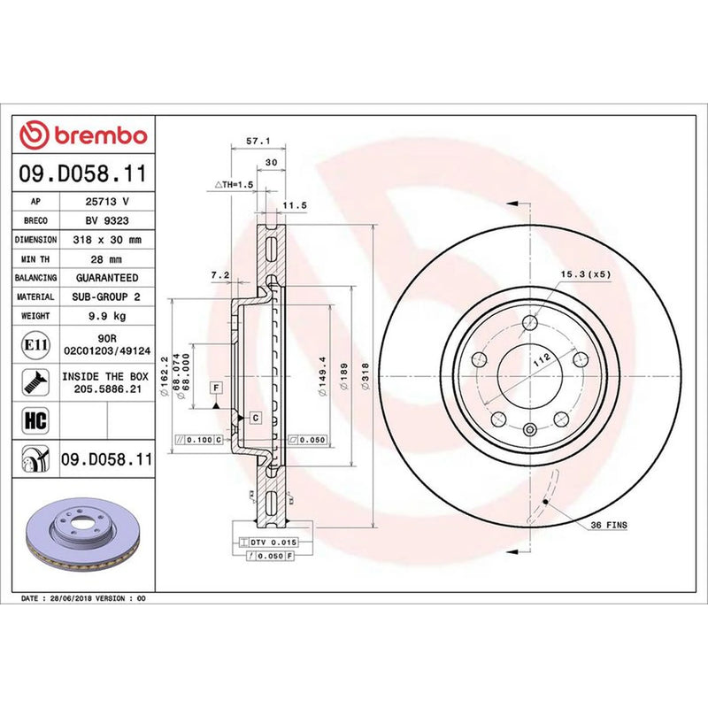 Brembo 2 x Front Brake Discs 09.D058.11