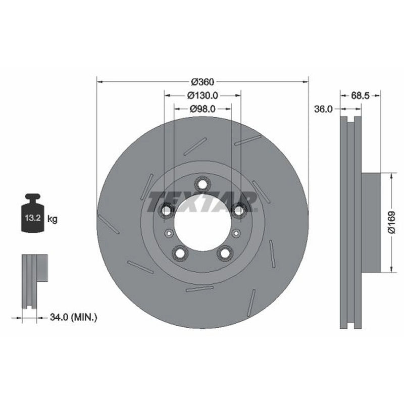 Textar 2 x Slotted Front Brake Discs 92214005