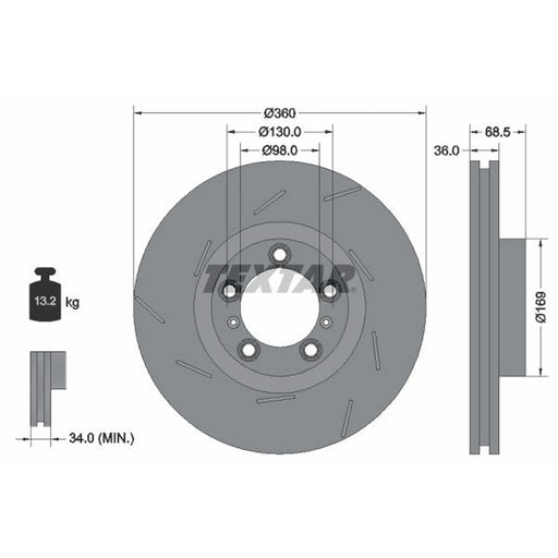 Textar 2 x Slotted Front Brake Discs 92214005