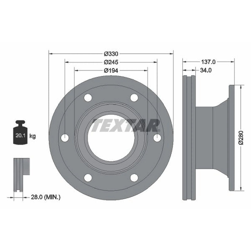 Textar 2 x Internally Vented Brake Discs 93192200 OE 5010422263