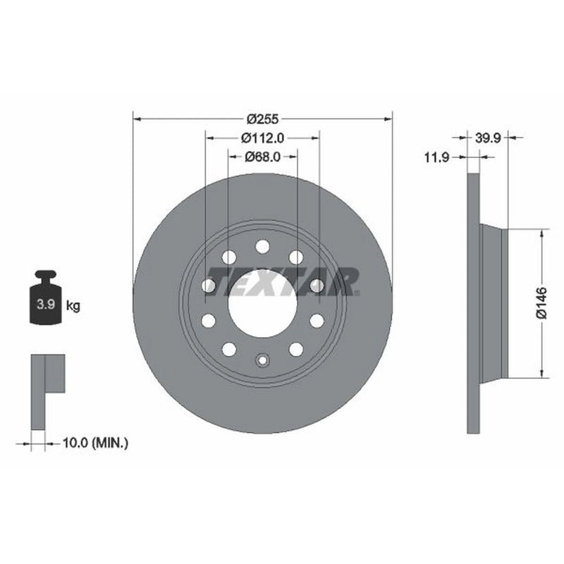 Textar 2 x Solid Rear Brake Discs 92106303
