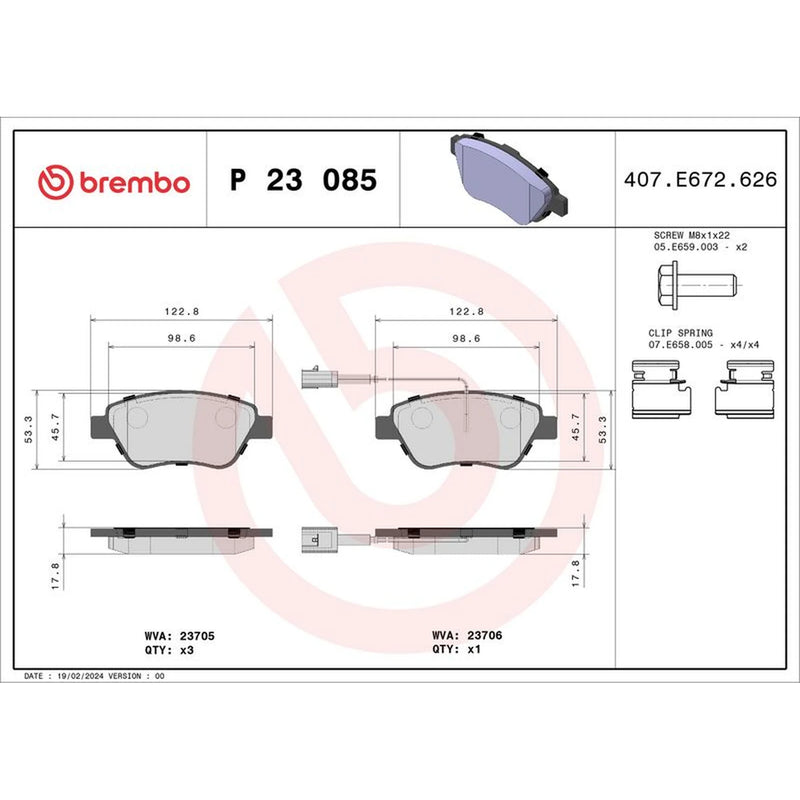 Brembo 4 x Front Brake Pad Set P23085