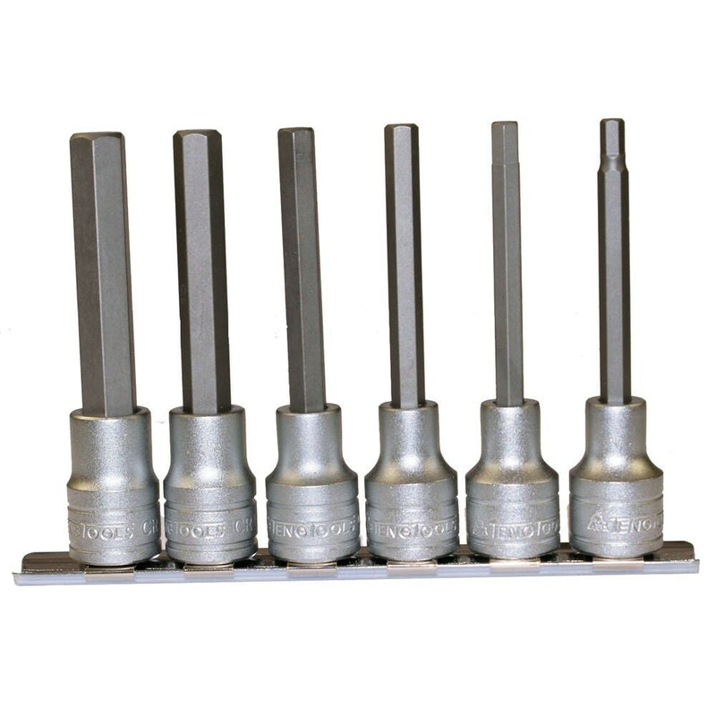 Teng Tools 1/2" Long Hex Bit Socket Clip Rail Set 6 Pieces