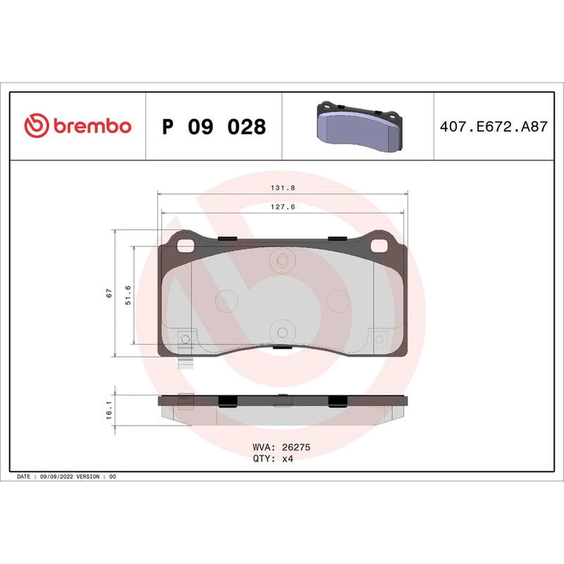 Brembo 4 x Front Brake Pad Set P09028