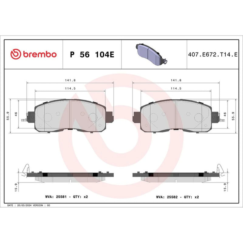 Brembo 4 x Front Brake Pad Set P56104E