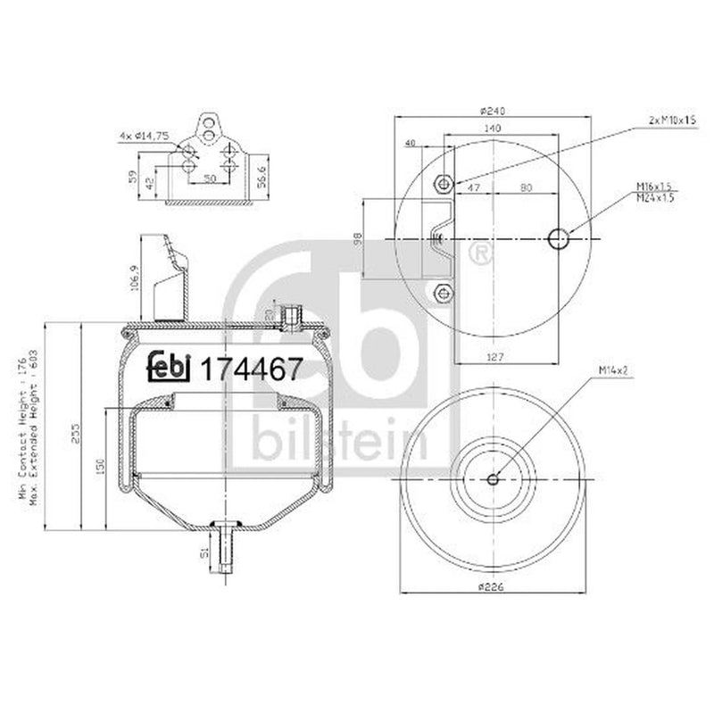 Febi Air Suspension Bellow 225mm Rear 174467