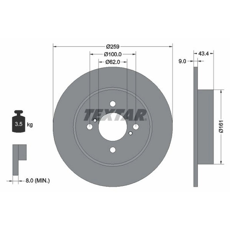 Textar 2 x Solid Rear Brake Discs 92242303