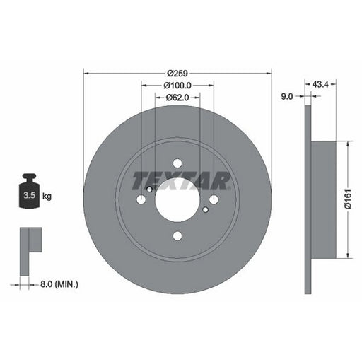 Textar 2 x Solid Rear Brake Discs 92242303