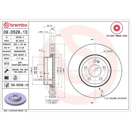 Brembo 2 x Steel Front Brake Disc Hub Brake Discs 09.D526.13