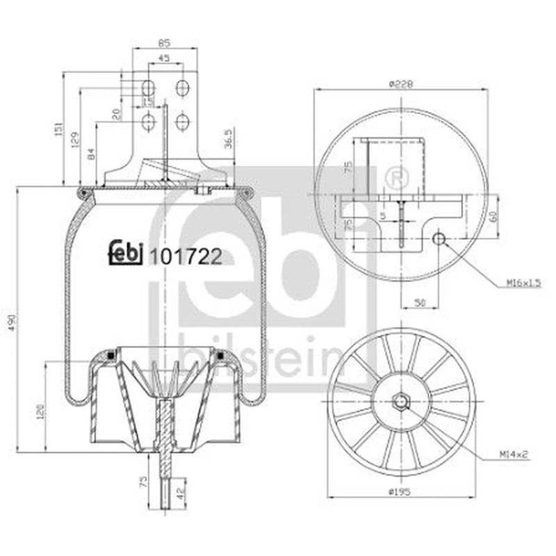 Febi Air Suspension Bellow 195mm Rear Left 101722