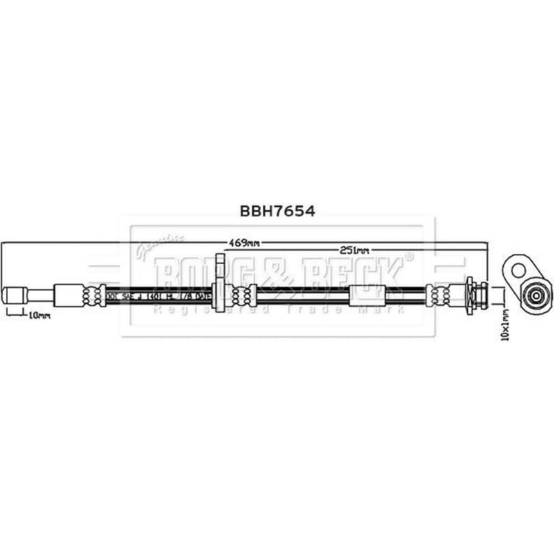 Borg & Beck Brake Hydraulic Hose Line Front Left BBH7654